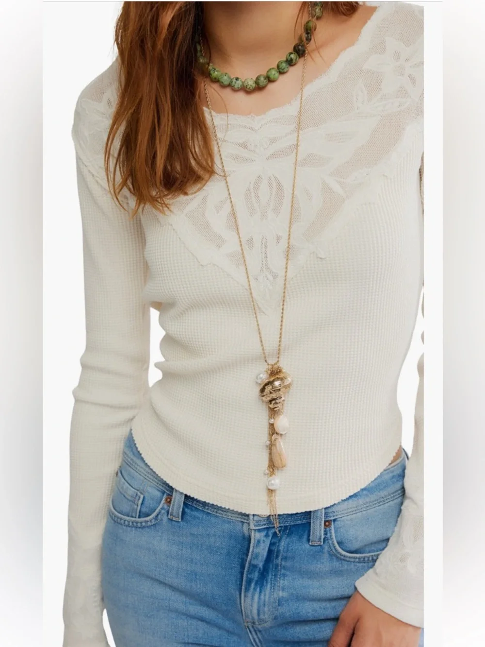 Free People Butterfly‎ Lace Trim Top, Size SMALL